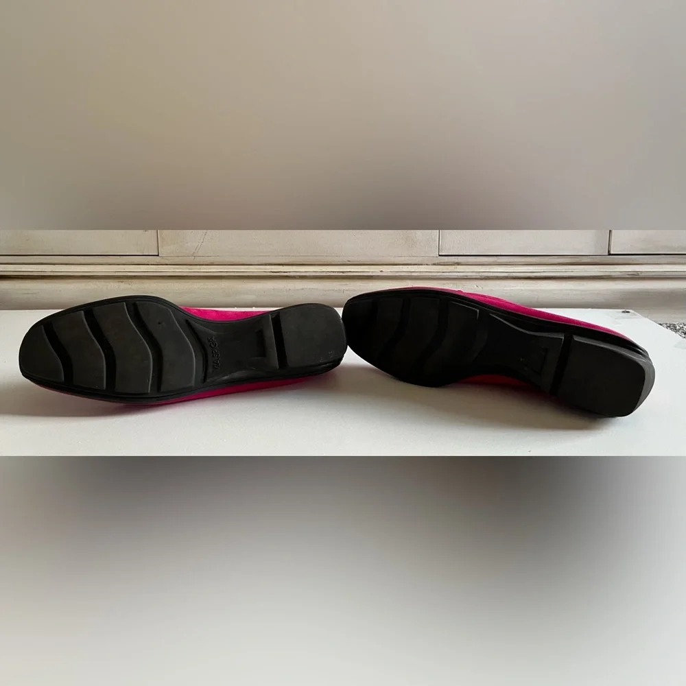 - Via Spiga pink suede slip on loafers w/soft soles-slight heel-size 8